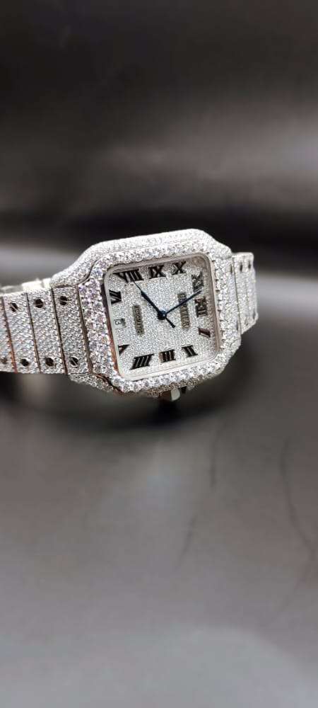 IMG-20221103-WA0027 Cartier Santos Eta Mument Moissanite Diamond Men Watch, Stainless Steel White Gold Plated Roman Men Watch For Birthday Gift