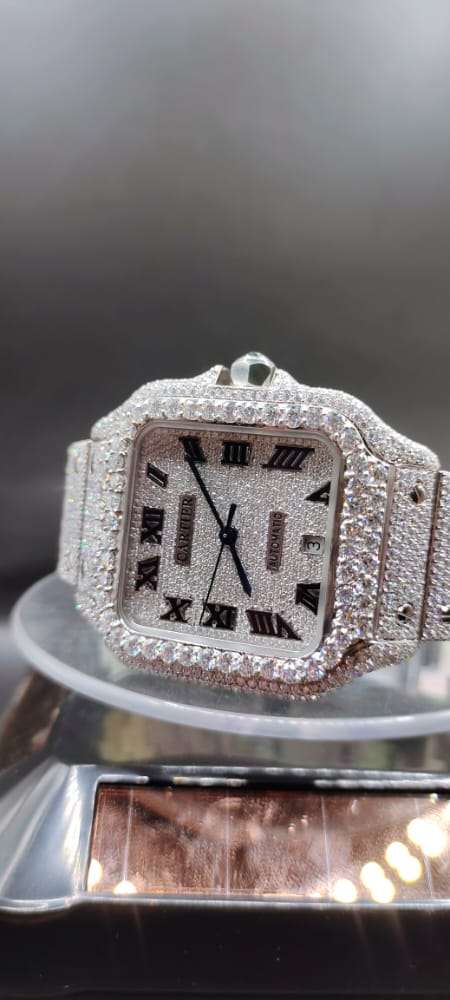 IMG-20221103-WA0028 Cartier Santos Eta Mument Moissanite Diamond Men Watch, Stainless Steel White Gold Plated Roman Men Watch For Birthday Gift
