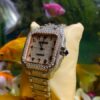 Cartier Santos Skeleton Moissanite Diamond Full Iced Out Men Watch, Stainless Steel White & Ross Gold Arbic Plated Men Watch For Birthday Gift