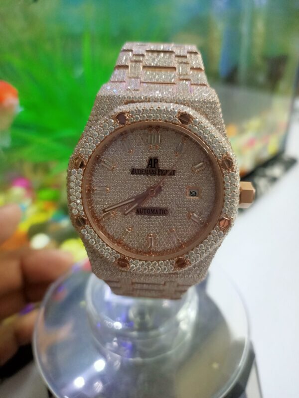 Audemars Piguet Full Iced Out Moissanite Diamond Men Watch, Stainless Steel Rose Gold Plated 42mm Men Watch