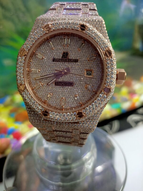 Audemars Piguet Full Iced Out Moissanite Diamond Men Watch, Stainless Steel Rose Gold Plated 42mm Men Watch