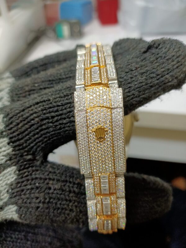 Rolex Datejust Full Iced Out Moissanite Diamond Watch, Baguette And Round VVS Moissanite Diamond Wrist Watch For Men, White & Yellow Gold Plated Men Diamond Watch