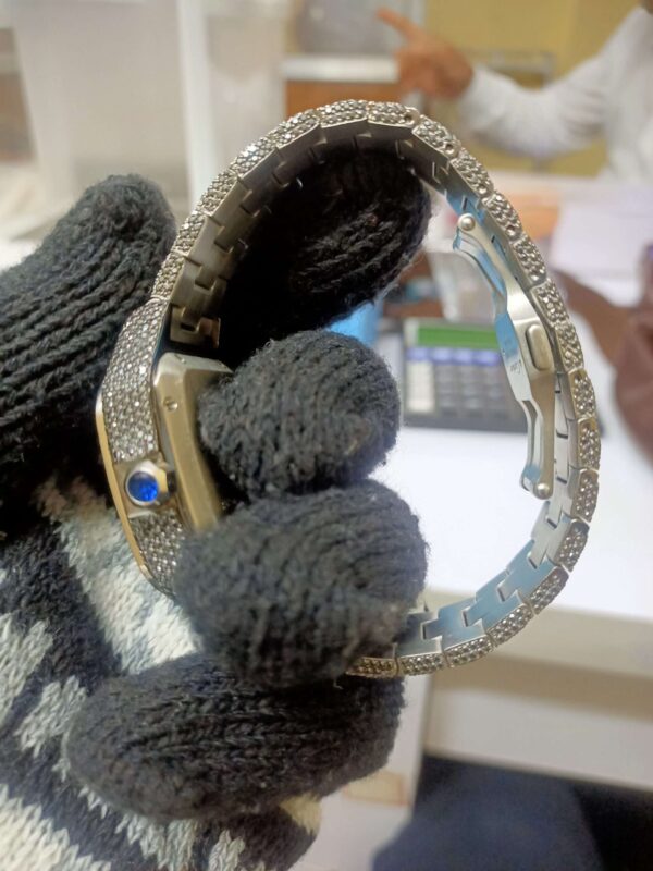 Cartier Moissanite Diamond Men Watch, Round Customized Moissanite Diamond Men Wrist Wantch, Stainless Steel Automatic Diamond Watch For Me