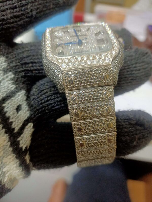 Cartier Moissanite Diamond Men Watch, Round Customized Moissanite Diamond Men Wrist Wantch, Stainless Steel Automatic Diamond Watch For Me