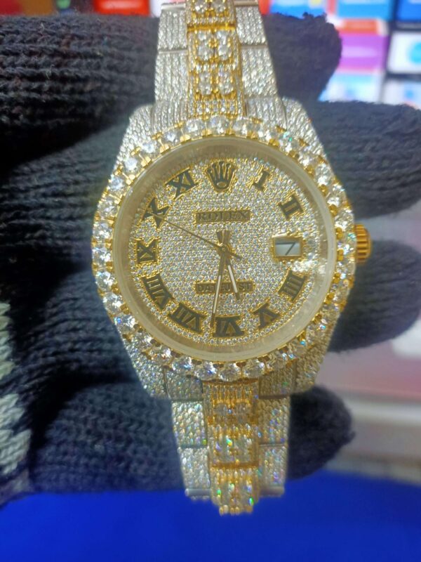 IMG20220805173840 Rolex Datejust Presidential Moissanite Diamond & 3D Calet Men Watch, 41mm Dial 2 Tone Gold Plated Stainless Steel Men Watch For Gift, Fully Iced Out Birthday Gift Watch For Him