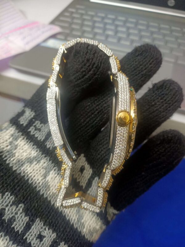 IMG20220805173913 Rolex Datejust Presidential Moissanite Diamond & 3D Calet Men Watch, 41mm Dial 2 Tone Gold Plated Stainless Steel Men Watch For Gift, Fully Iced Out Birthday Gift Watch For Him