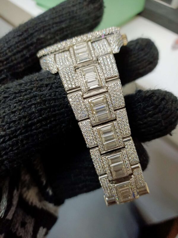 Rolex Datejust Full Iced Out Moissanite Diamond Watch, Baguette And Round VVS Moissanite Diamond Wrist Watch For Men, White  Gold Plated Men Diamond Watch