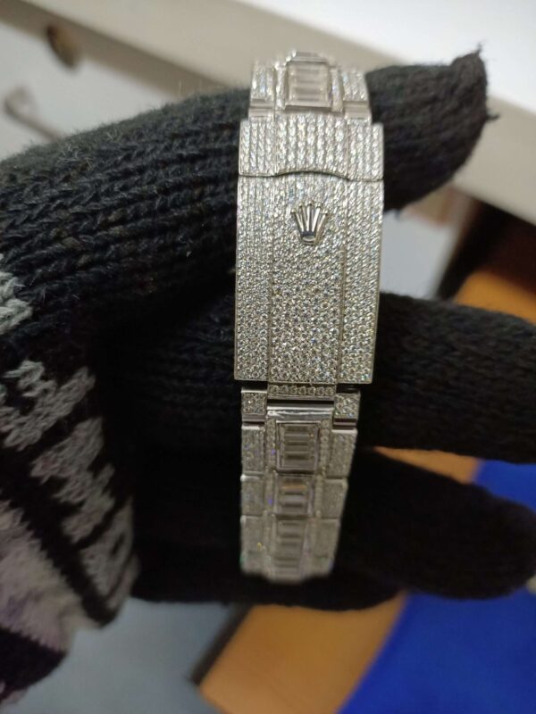 Rolex Datejust Full Iced Out Moissanite Diamond Watch, Baguette And Round VVS Moissanite Diamond Wrist Watch For Men, White  Gold Plated Men Diamond Watch