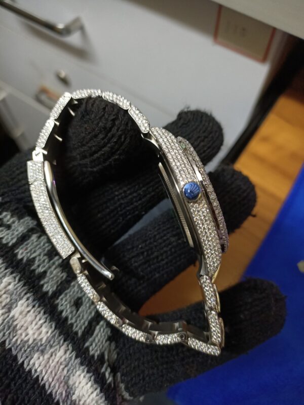 Rolex Datejust Full Iced Out Moissanite Diamond Watch, Baguette And Round VVS Moissanite Diamond Wrist Watch For Men, White  Gold Plated Men Diamond Watch