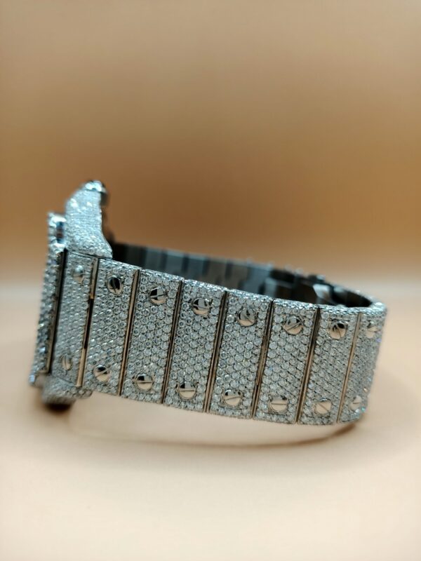 Cartier Santos Eta Mument Moissanite Diamond Men Watch, Stainless Steel White Gold Plated Roman Men Watch For Birthday Gift