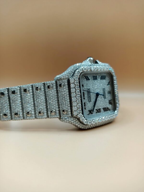 Cartier Santos Eta Mument Moissanite Diamond Men Watch, Stainless Steel White Gold Plated Roman Men Watch For Birthday Gift