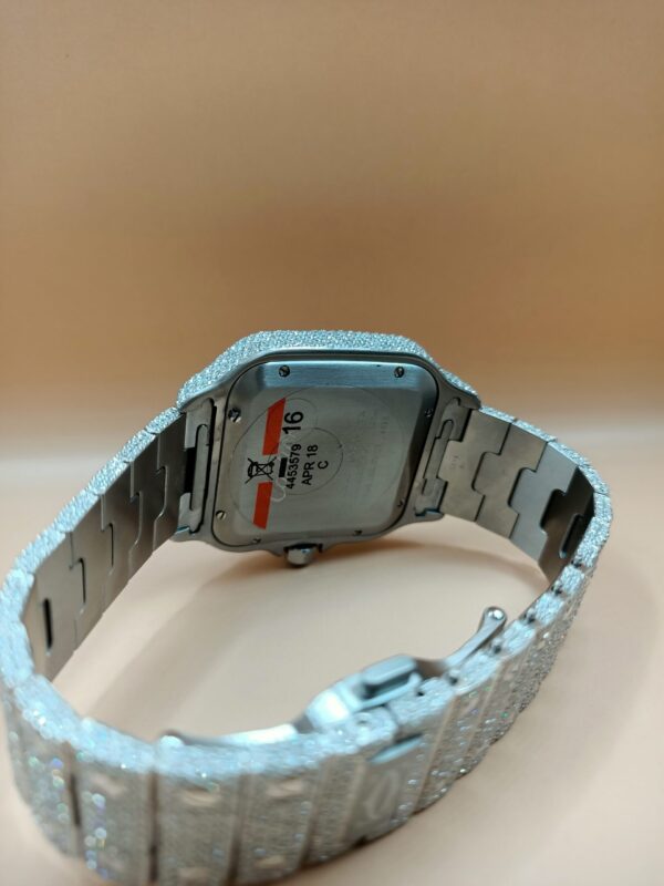 Cartier Santos Eta Mument Moissanite Diamond Men Watch, Stainless Steel White Gold Plated Roman Men Watch For Birthday Gift