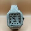 Cartier Santos Eta Mument Moissanite Diamond Men Watch, Stainless Steel White Gold Plated Roman Men Watch For Birthday Gift