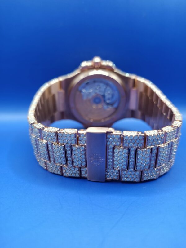 Patek Philippe Geneve Round Moissanite Diamond Men Automatic Watch, Rose Gold Plated Iced Out Moissanite Diamond Men Watch For Birthday Gift