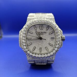 Patek Philippe Geneve Round Moissanite Diamond Men Automatic Watch,White Gold Plated Iced Out Moissanite Diamond Men Watch For Birthday Gift