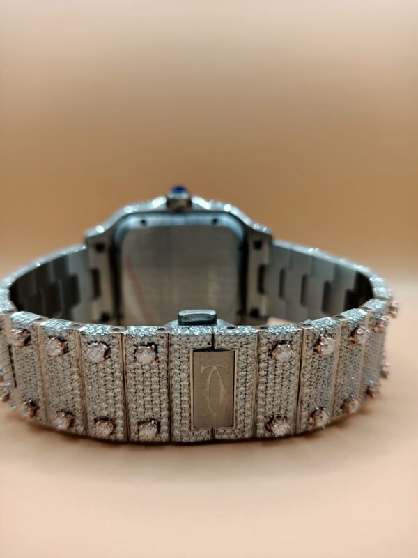 Cartier Santos Skeleton Moissanite Diamond Full Iced Out Men Watch, Stainless Steel White & Ross Gold Arbic Plated Men Watch For Birthday Gift