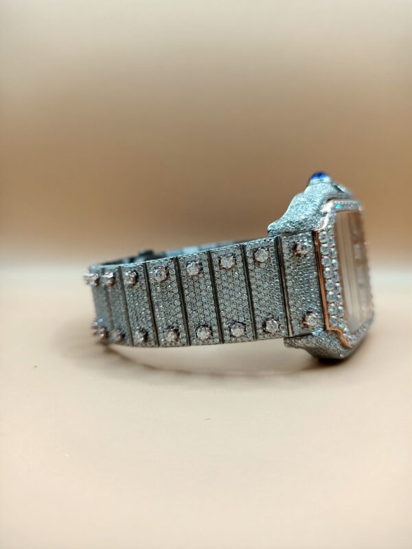 Cartier Santos Skeleton Moissanite Diamond Full Iced Out Men Watch, Stainless Steel White & Ross Gold Arbic Plated Men Watch For Birthday Gift