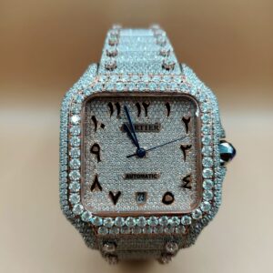 IMG20221123105646 Cartier Santos Skeleton Moissanite Diamond Full Iced Out Men Watch, Stainless Steel White & Ross Gold Arbic Plated Men Watch For Birthday Gift