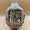 Cartier Skeleton Moissanite Diamond Men Watch, Stainless Steel White & Ross Gold Plated Men Watch For Beautyfull Person