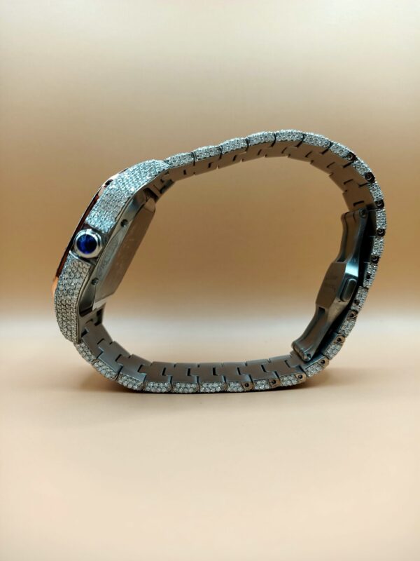 Cartier Skeleton Moissanite Diamond Men Watch, Stainless Steel White & Ross Gold Plated Men Watch For Beautyfull Person