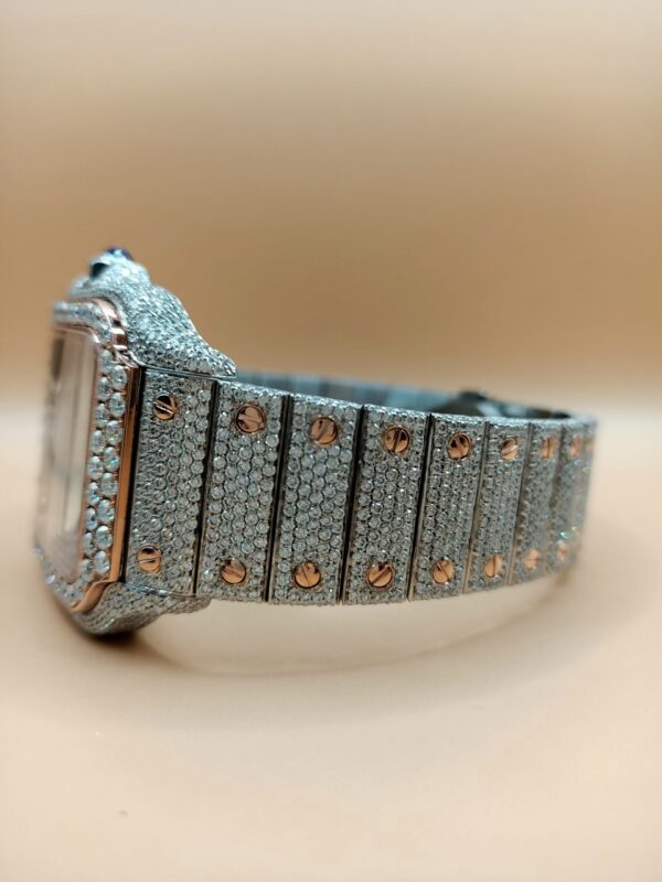 Cartier Skeleton Moissanite Diamond Men Watch, Stainless Steel White & Ross Gold Plated Men Watch For Beautyfull Person