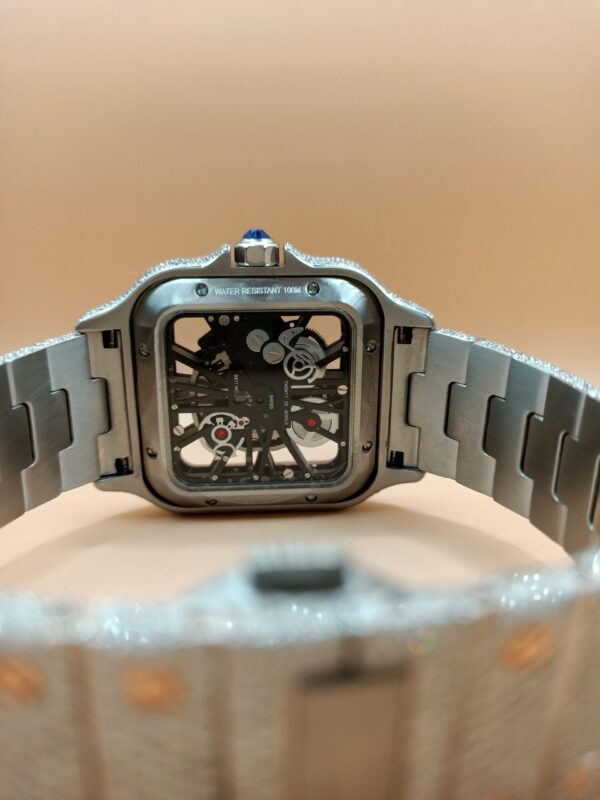 Cartier Skeleton Moissanite Diamond Men Watch, Stainless Steel White & Ross Gold Plated Men Watch For Beautyfull Person