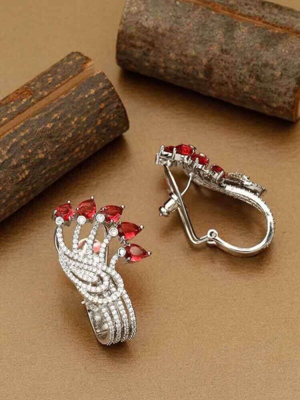 RubySamiraZirconiaHoopEarrings_1_1800x1800 Round Moissanite Diamond & Ruby Sterling Silver Stud Diamond Earring, 10K/14K Jewelry For Women, Anniversary Gift For Her