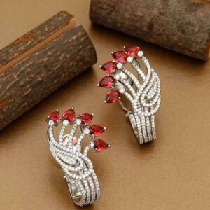 Round Moissanite Diamond & Ruby Sterling Silver Stud Diamond Earring, 10K/14K Jewelry For Women, Anniversary Gift For Her