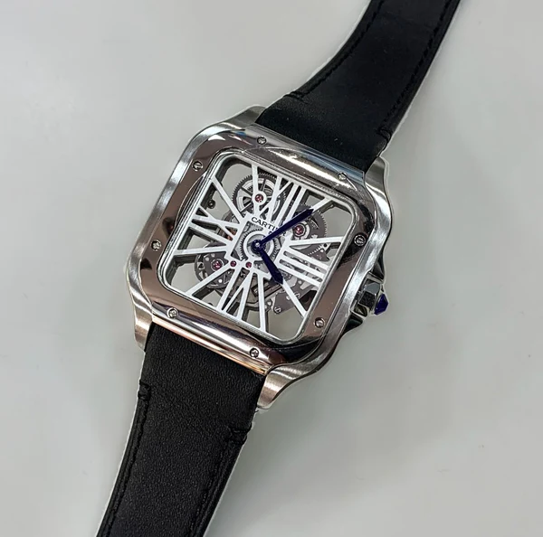 Replica Skeleton Stainless Steel Body Super Clone Men Watch, Fully Automatic Black Leather Watch For Men