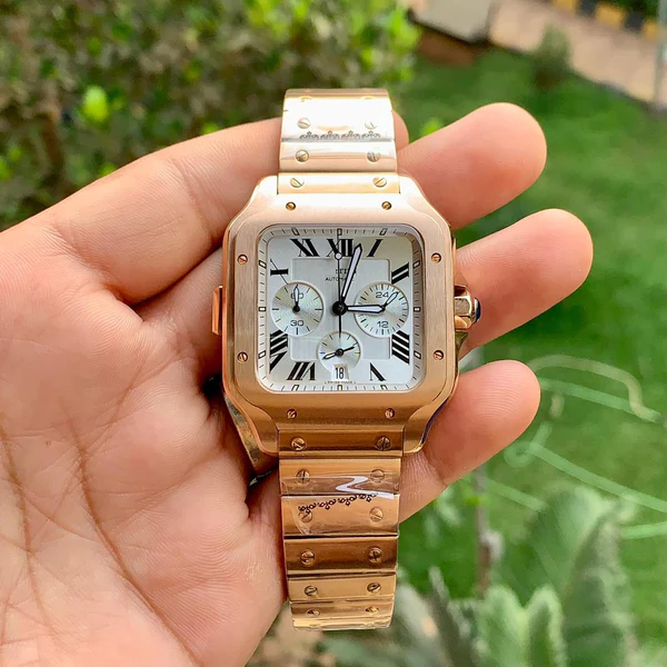 Cartier Santos All Chronograph Working Men Wrist Watch, Stainless Steel Automatic Men Watch For Birthday Gift