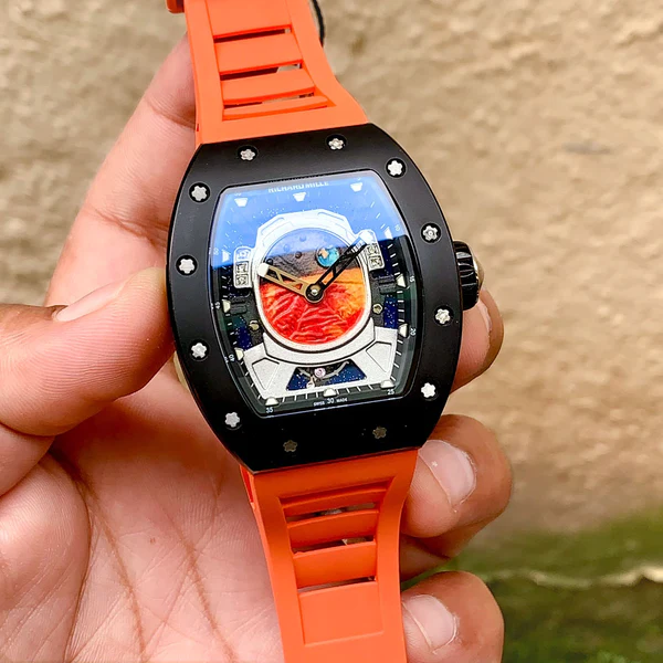 Richard Mille RM520-05 Pharrell Williams Nasa Limted Edition Automatic Men Watch, Orange Rubber Strap Scratch Rasistant Case Watch For Birthday Gift