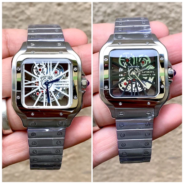 Cartier Santos Skeleton Stainless Steel Men Watch, Quartz Movement Watch For Men