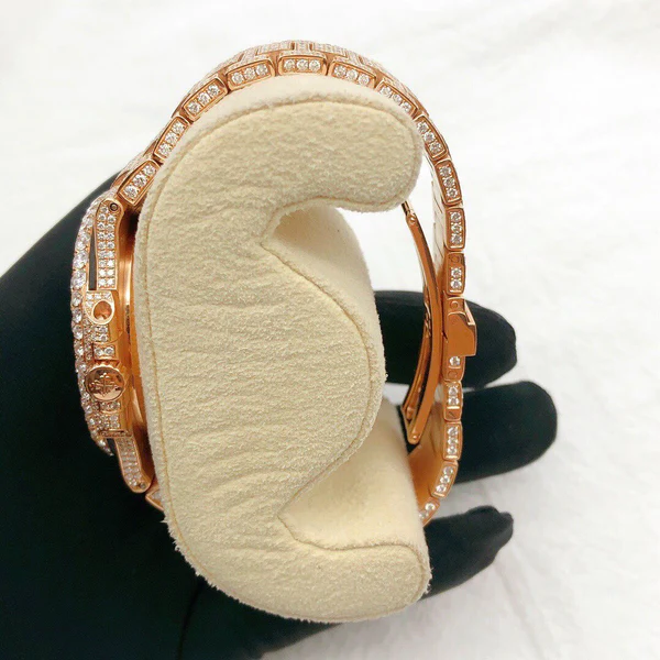 Patek Philippe Nautilus Round Moissanite Diamond Men Automatic Watch, Rose Gold Plated Men Watch For Birthday Gift