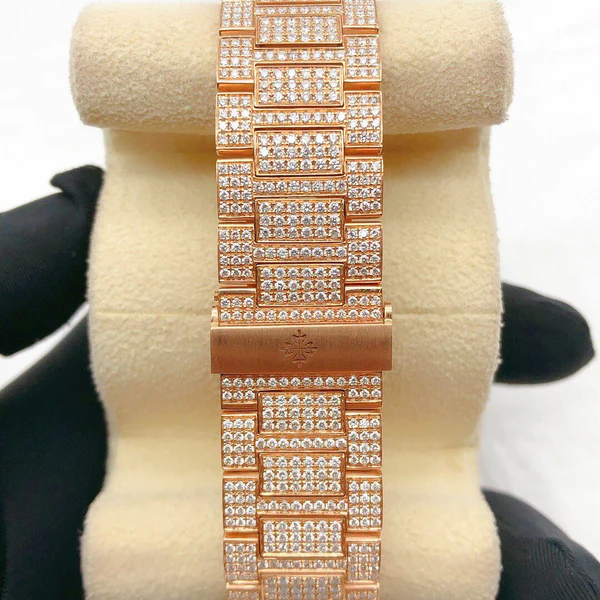 Patek Philippe Nautilus Round Moissanite Diamond Men Automatic Watch, Rose Gold Plated Men Watch For Birthday Gift