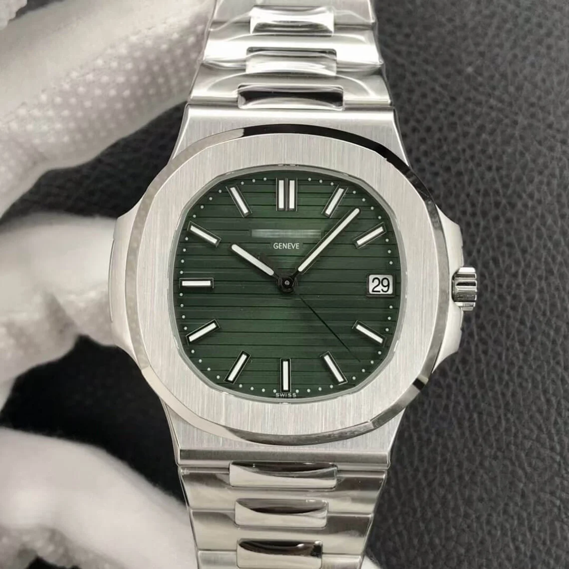 il_1140xN.4103548364_84xo Patek Philippe Nautilus Geneve Fully Automatic Men Watch, Stainless Steel Luxury Watch For Men, Green Dial Birthday Gift Watch For Him