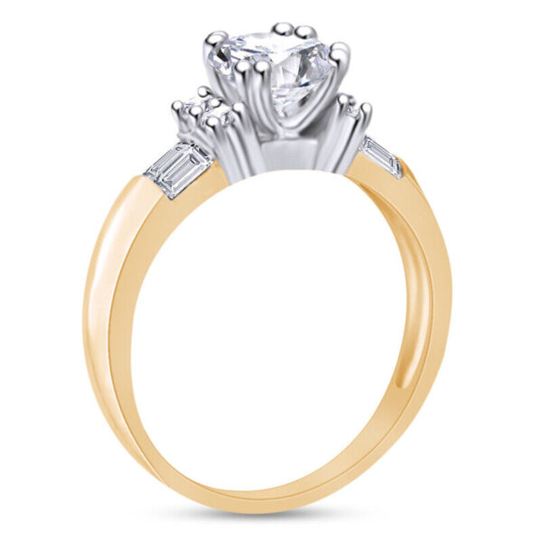 Round Cut & Bageet Moissanite Solitaire Diamond Vintage Engagement Ring, Moissanite Wedding Ring, Silver Moissanite Diamond Women Ring, Proposal Gold Ring For Her