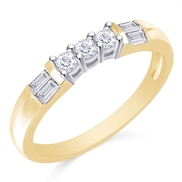 Round Cut & Bageet Moissanite Solitaire Diamond Vintage Engagement Ring, Moissanite Wedding Ring, Silver Moissanite Diamond Women Ring, Proposal Gold Ring For Her