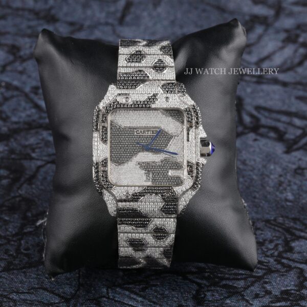 Cartier Moissanite Diamond Men Watch, Round Customized Moissanite Diamond Men Wrist Wantch, Stainless Steel Automatic Diamond Watch For Me