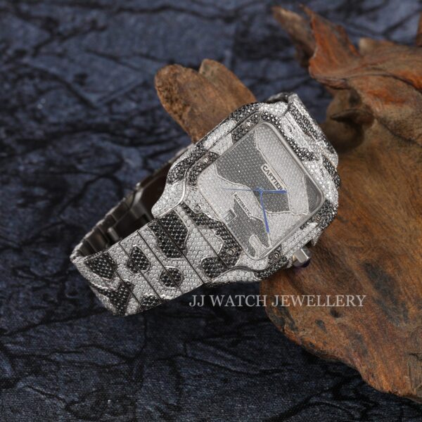 Cartier Moissanite Diamond Men Watch, Round Customized Moissanite Diamond Men Wrist Wantch, Stainless Steel Automatic Diamond Watch For Me