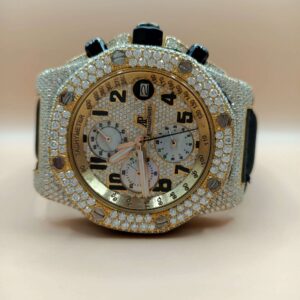 IMG20221202225201 Audemars Piguet Full Iced Out Yellow & White Gold Plated Moissanite Diamond Men Watch, Silicon Blue Band All Chronology Working Men Watch