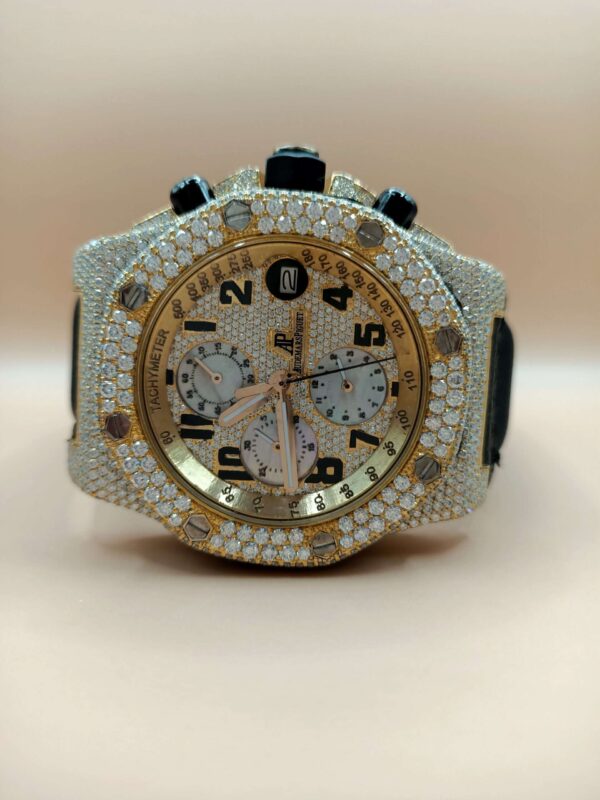 IMG20221202225201 Audemars Piguet Full Iced Out Yellow & White Gold Plated Moissanite Diamond Men Watch, Silicon Blue Band All Chronology Working Men Watch