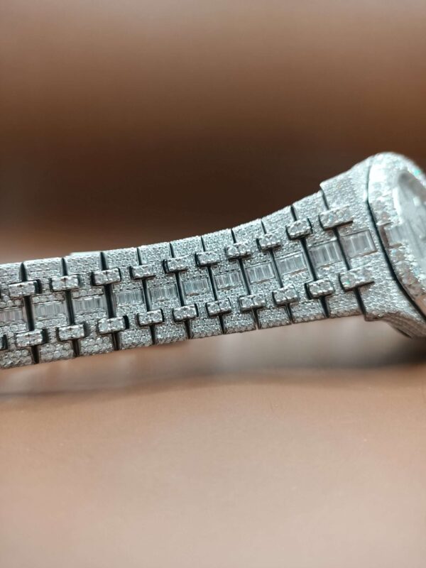 Audemars Piguet Baguette & Round Moissanite Diamond Full Iced Out Watch, Stainless Steel Self Winding Diamond Watch For Him, VVS Moissanite Diamond Watch