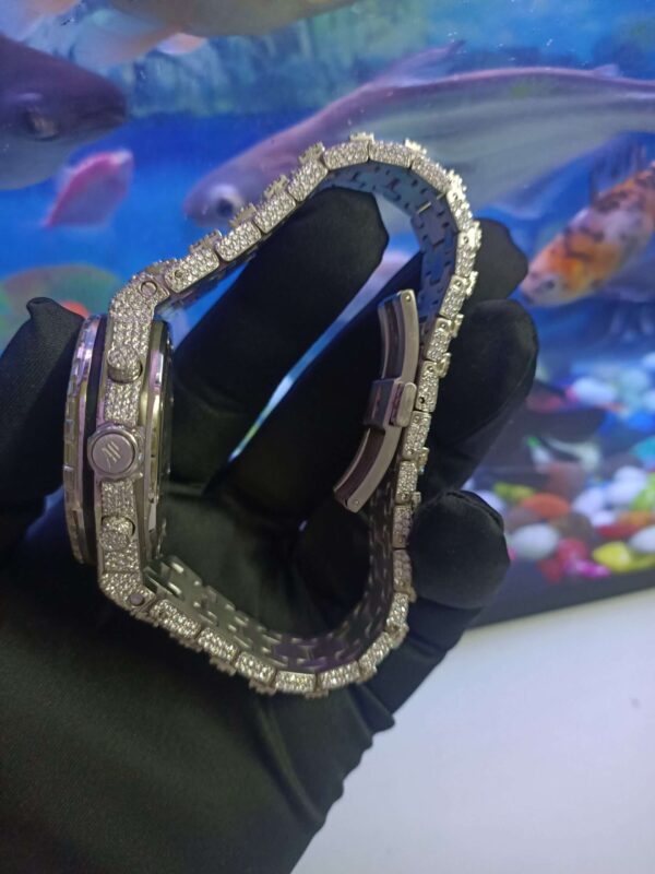 Audemars Piguet Baguette & Round Moissanite Diamond Full Iced Out Watch, Stainless Steel Self Winding Diamond Watch For Him, VVS Moissanite Diamond Watch