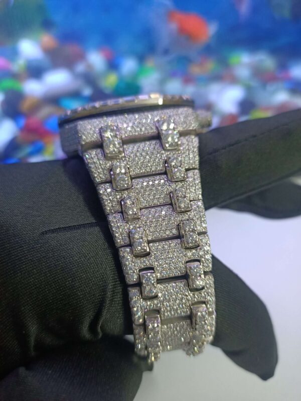 Audemars Piguet Baguette & Round Moissanite Diamond Full Iced Out Watch, Stainless Steel Self Winding Diamond Watch For Him, VVS Moissanite Diamond Watch