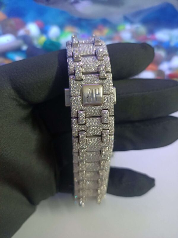 Audemars Piguet Baguette & Round Moissanite Diamond Full Iced Out Watch, Stainless Steel Self Winding Diamond Watch For Him, VVS Moissanite Diamond Watch