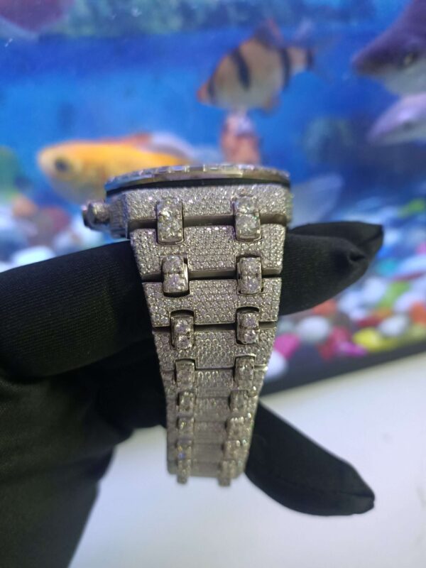 Audemars Piguet Baguette & Round Moissanite Diamond Full Iced Out Watch, Stainless Steel Self Winding Diamond Watch For Him, VVS Moissanite Diamond Watch