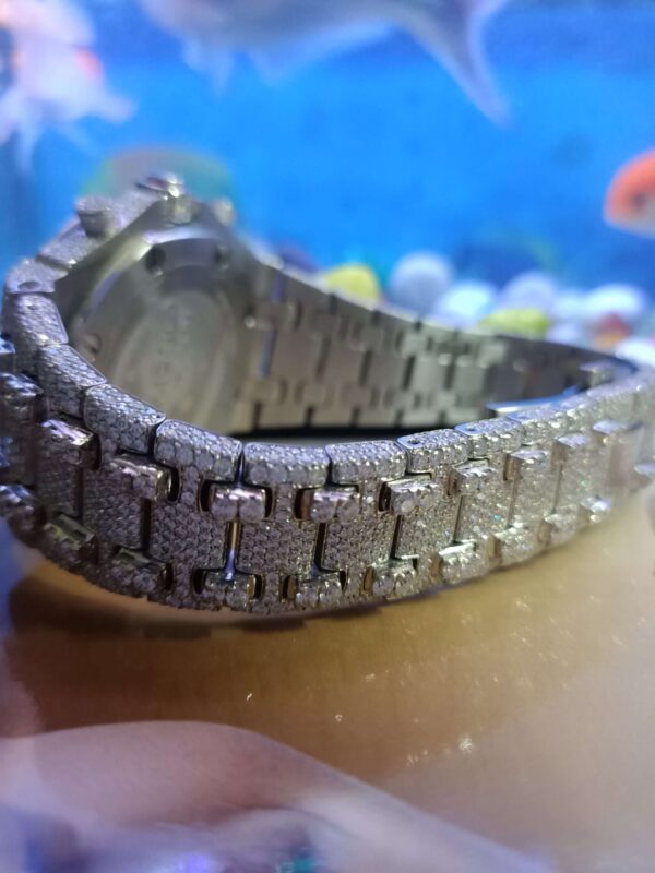 Audemars Piguet Baguette & Round Moissanite Diamond Full Iced Out Watch, Stainless Steel Self Winding Diamond Watch For Him, VVS Moissanite Diamond Watch