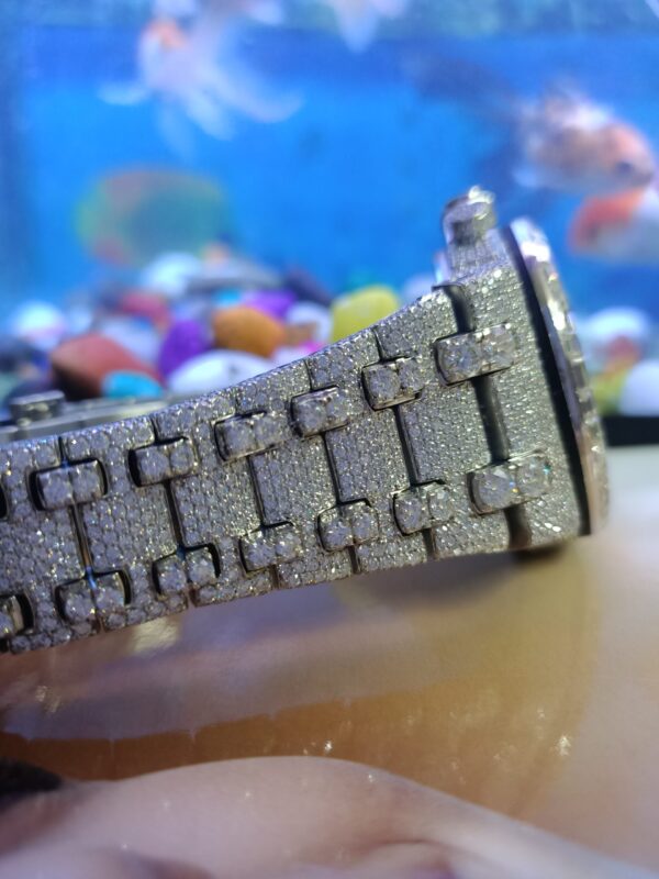 Audemars Piguet Baguette & Round Moissanite Diamond Full Iced Out Watch, Stainless Steel Self Winding Diamond Watch For Him, VVS Moissanite Diamond Watch