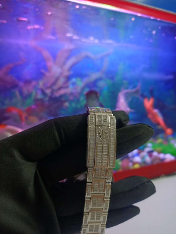 Rolex Datejust Full Iced Out Moissanite Diamond Watch, Baguette And Round VVS Moissanite Diamond Wrist Watch For Men, White & Yellow Gold Plated Men Diamond Watch