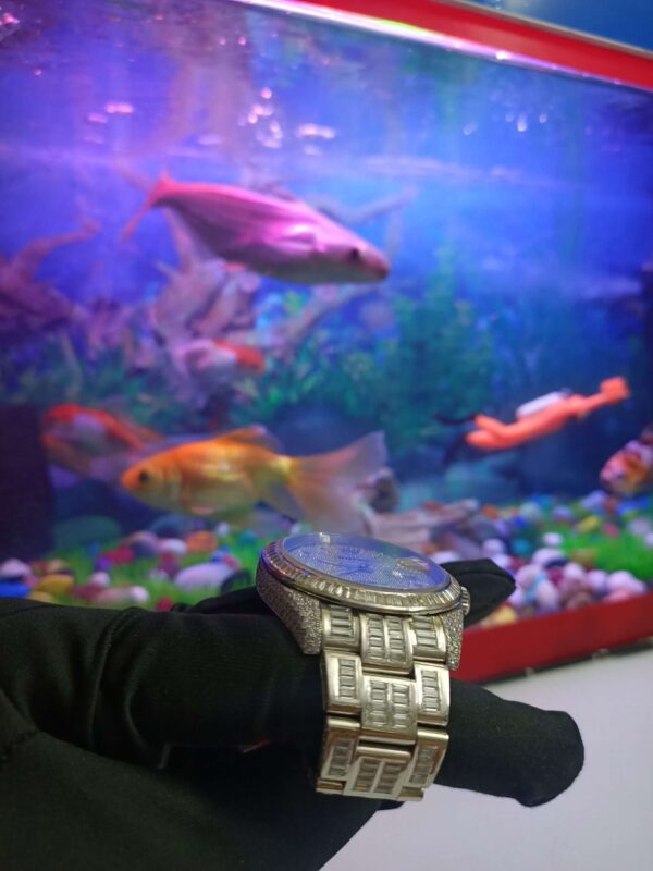 Rolex Datejust Full Iced Out Moissanite Diamond Watch, Baguette And Round VVS Moissanite Diamond Wrist Watch For Men, White & Yellow Gold Plated Men Diamond Watch